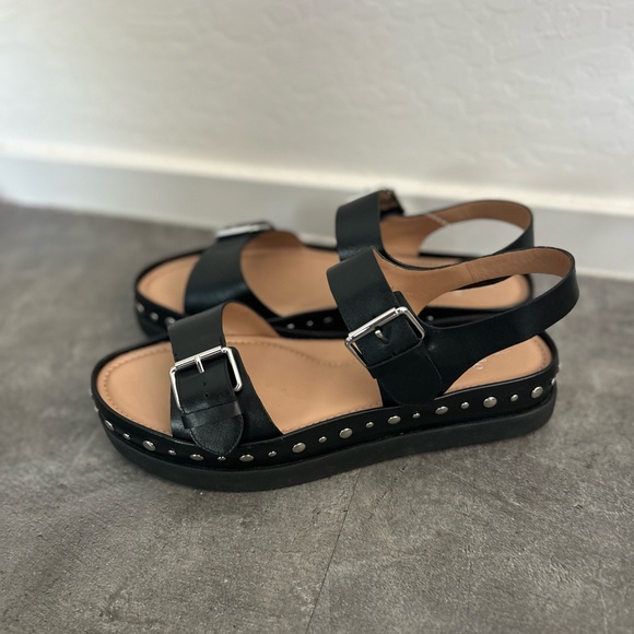 Paolo Shoes - Linea Paolo Black Leather Studded Platform Sandals NEW